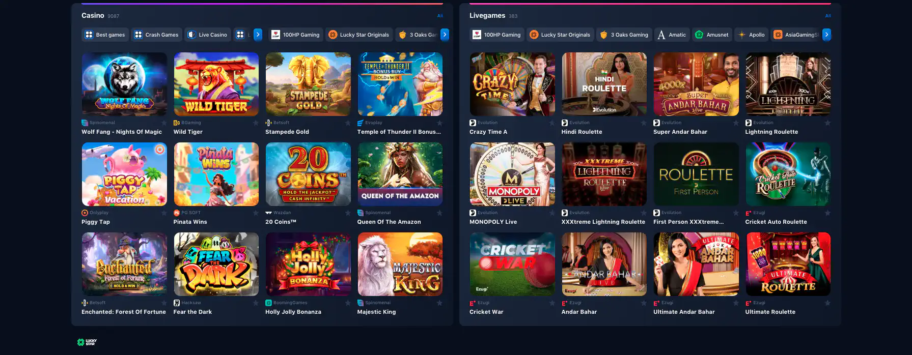 Lucky star casino games on Indian site